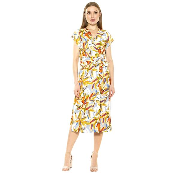 New Alexia Admor Iris Drop Shoulder Wrap Dress | Large Palm Multi 12 - Picture 1 of 11